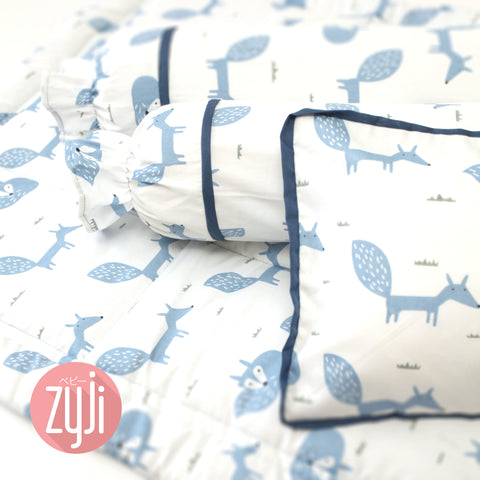 Fox Blue on White Bedding Set 24x47